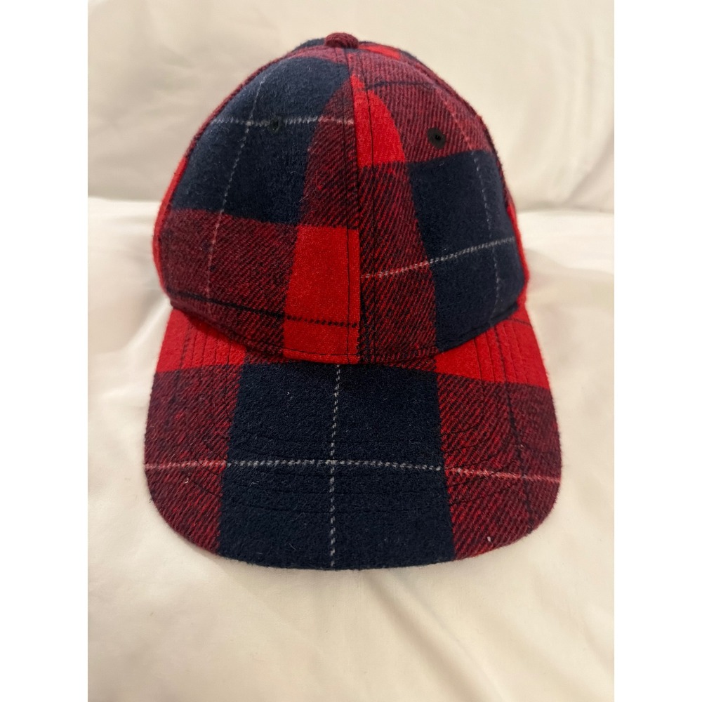 Red Navy Buffalo Plaid Flannel Baseball Cap Wool Blend Adjustable Hat OSFM